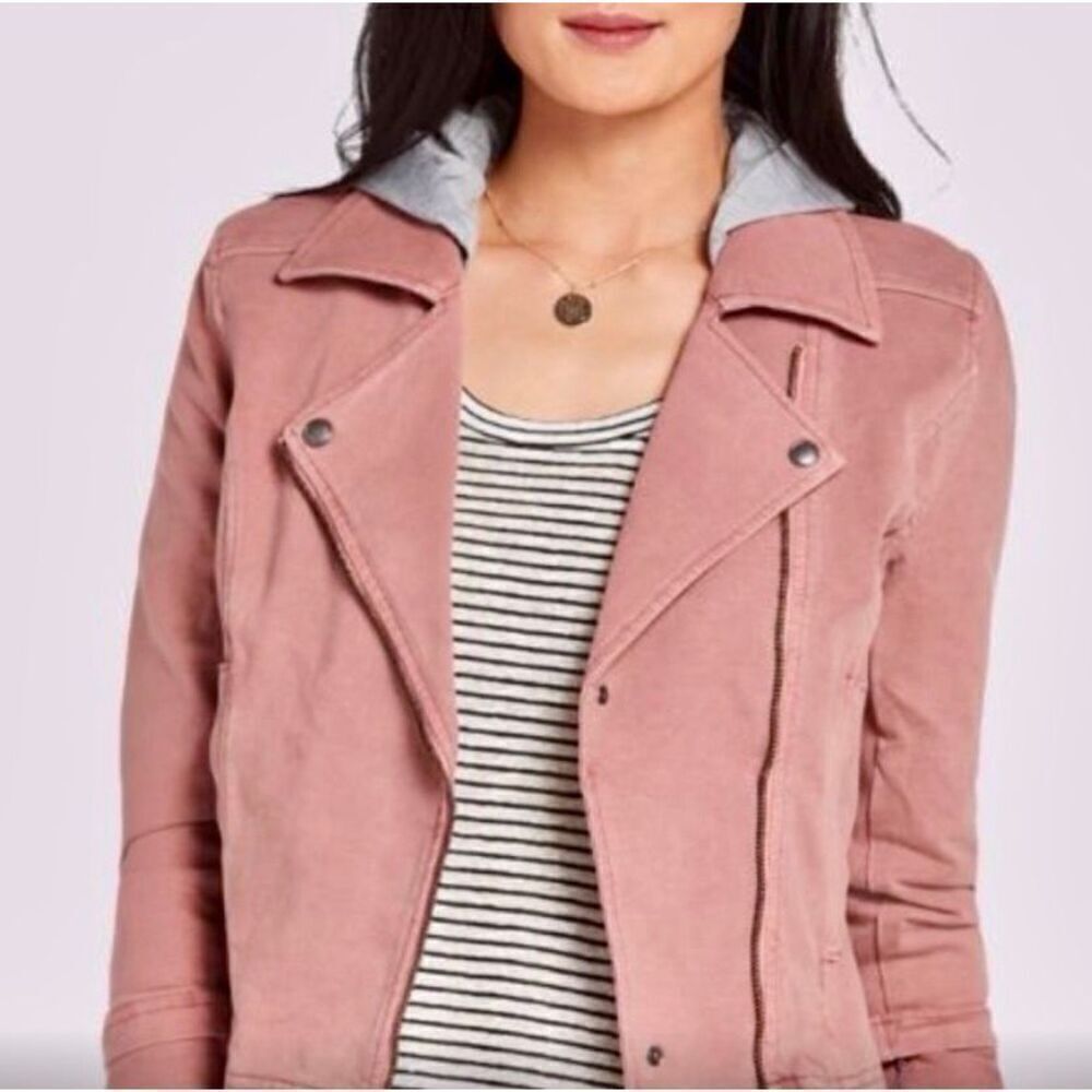 Anthropologie Dusty Rose Moto Jacket with Hood